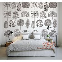 Schwarz Weiß Wandtattoo Tapete Aufkleber Für Kinderzimmer, Cartoon Pflanze Muster, Schälen Und Aufkleben, Babyzimmer-167 "x 94" von DreamKidsDecal