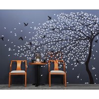Wandtattoo Großer Baum Im Wind, Mit Vögel von DreamKidsDecal