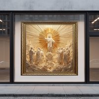 Christliche Religiöse Wandkunst Von Jesus Mit Aposteln - Spirituelles Wohndekor Göttlichen Lichtstrahlen Und Dem Thema Der Heiligen Auferstehung von DreamLineCanvas