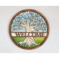 Willkommensschild Mit Stammbaum | Weihnachtsgeschenke Muttertag Geschenk Geburtstag Rundes Türschild von DreamONstudio27