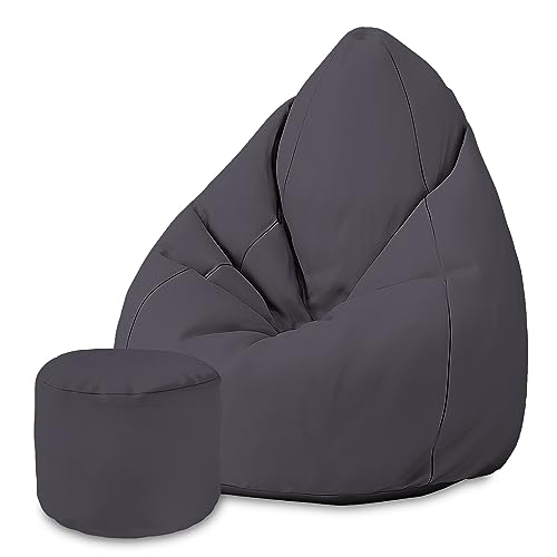 DreamRoots Sitzsack für Kinder und Erwachsene - Sitzsack mit Füllung, Lehne, Hocker und Bezug - Oxford Stoff 220 gr/m2 Wasserdicht - Sitzkissen Boden - Chill Sack M, Dunkelgrau DreamRoots Sitzsack für Kinder und Erwachsene - Sitzsack mit Füllung, Lehne, Hocker und Bezug - Oxford Stoff 220 gr/m2 Wasserdicht - Sitzkissen Boden - Chill Sack M, Dunkelgrau von DreamRoots
