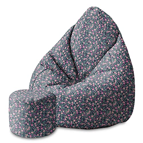 DreamRoots Bean Bag 80x80x120cm - Sitzsack mit Lehne und Hocker und Bezug - Sitzkissen Boden - Chill Sack - Bubibag Sitzsack - Sitzsack mit Füllung - Sitzsack Erwachsene mit Füllung M-Dunkle Blum2 von DreamRoots