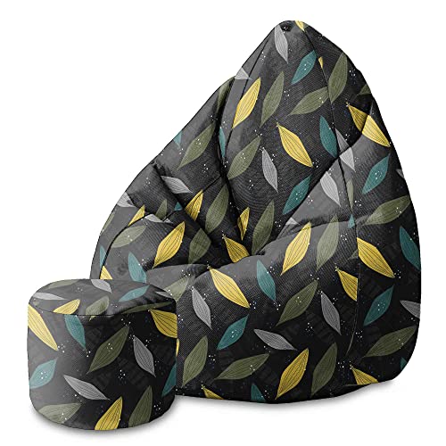 DreamRoots Bean Bag 80x80x120cm - Sitzsack mit Lehne und Hocker und Bezug - Sitzkissen Boden - Chill Sack - Bubibag Sitzsack - Sitzsack mit Füllung - Sitzsack Erwachsene mit Füllung M-Dunkle Blum2 von DreamRoots