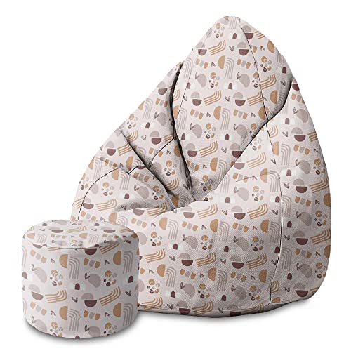 DreamRoots Bean Bag 80x80x120cm - Sitzsack mit Lehne und Hocker und Bezug - Sitzkissen Boden - Chill Sack - Bubibag Sitzsack - Sitzsack mit Füllung - Sitzsack Erwachsene mit Füllung M-Geo1 von DreamRoots