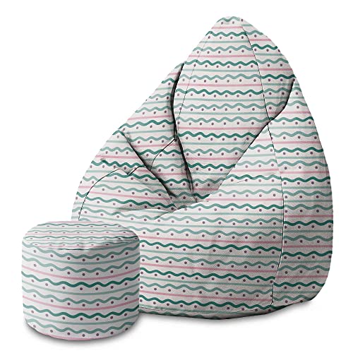 DreamRoots Bean Bag 80x80x120cm - Sitzsack mit Lehne und Hocker und Bezug - Sitzkissen Boden - Chill Sack - Bubibag Sitzsack - Sitzsack mit Füllung - Sitzsack Erwachsene mit Füllung M-Geo1 von DreamRoots