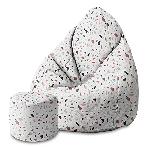 DreamRoots Bean Bag 80x80x120cm - Sitzsack mit Lehne und Hocker und Bezug - Sitzkissen Boden - Chill Sack - Bubibag Sitzsack - Sitzsack mit Füllung - Sitzsack Erwachsene mit Füllung M-Geo1 von DreamRoots