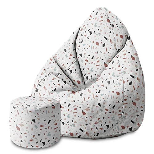 DreamRoots Bean Bag 80x80x120cm - Sitzsack mit Lehne und Hocker und Bezug - Sitzkissen Boden - Chill Bubibag - Sitzsack mit Füllung - Erwachsene mit Füllung M-Geo1 von DreamRoots