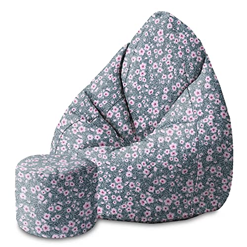 DreamRoots Bean Bag 80x80x120cm - Sitzsack mit Lehne und Hocker und Bezug - Sitzkissen Boden - Chill Bubibag - Sitzsack mit Füllung - Erwachsene mit Füllung M-Lichtblum1 von DreamRoots