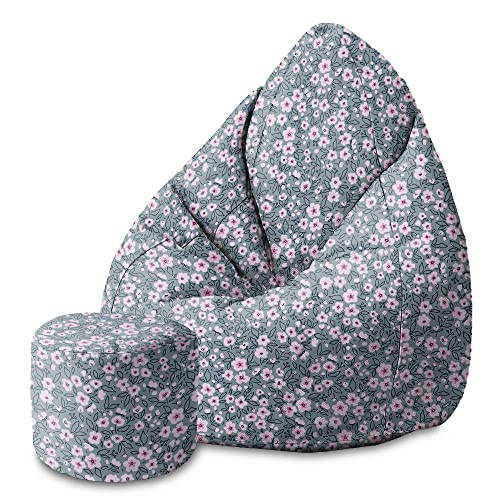 DreamRoots Bean Bag 80x80x120cm - Sitzsack mit Lehne und Hocker und Bezug - Sitzkissen Boden - Chill Sack - Bubibag Sitzsack - Sitzsack mit Füllung - Sitzsack Erwachsene mit Füllung M-Lichtblum1 von DreamRoots