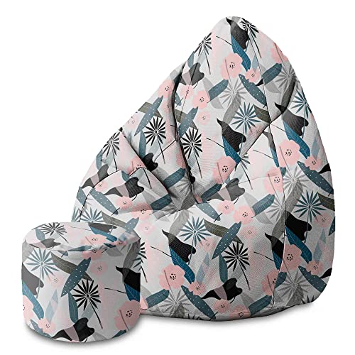 DreamRoots Bean Bag 80x80x120cm - Sitzsack mit Lehne und Hocker und Bezug - Sitzkissen Boden - Chill Bubibag - Sitzsack mit Füllung - Erwachsene mit Füllung M-Lichtblum1 von DreamRoots