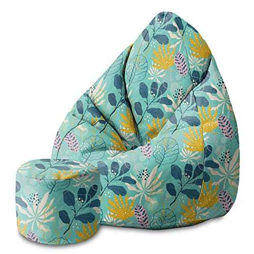 DreamRoots Bean Bag 80x80x120cm - Sitzsack mit Lehne und Hocker und Bezug - Sitzkissen Boden - Chill Bubibag - Sitzsack mit Füllung - Erwachsene mit Füllung M-Lichtblum1 von DreamRoots