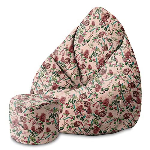 DreamRoots Bean Bag 80x80x120cm - Sitzsack mit Lehne und Hocker und Bezug - Sitzkissen Boden - Chill Bubibag - Sitzsack mit Füllung - Erwachsene mit Füllung M-Lichtblum1 von DreamRoots