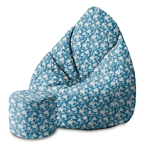 DreamRoots Bean Bag 80x80x120cm - Sitzsack mit Lehne und Hocker und Bezug - Sitzkissen Boden - Chill Sack - Bubibag Sitzsack - Sitzsack mit Füllung - Sitzsack Erwachsene mit Füllung M-Lichtblum1 von DreamRoots