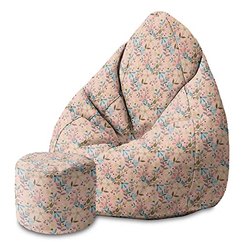 DreamRoots Bean Bag 80x80x120cm - Sitzsack mit Lehne und Hocker und Bezug - Sitzkissen Boden - Chill Bubibag - Sitzsack mit Füllung - Erwachsene mit Füllung M-Lichtblum1 von DreamRoots