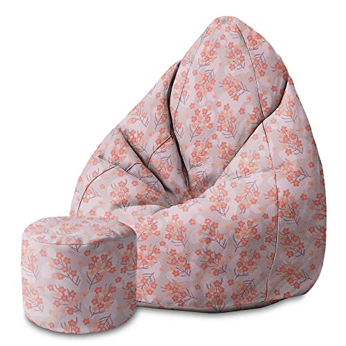 DreamRoots Bean Bag 80x80x120cm - Sitzsack mit Lehne und Hocker und Bezug - Sitzkissen Boden - Chill Bubibag - Sitzsack mit Füllung - Erwachsene mit Füllung M-Lichtblum1 von DreamRoots
