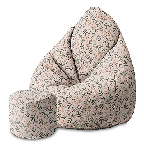 DreamRoots Bean Bag 80x80x120cm - Sitzsack mit Lehne und Hocker und Bezug - Sitzkissen Boden - Chill Bubibag - Sitzsack mit Füllung - Erwachsene mit Füllung M-Lichtblum2 von DreamRoots
