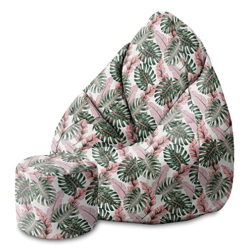 DreamRoots Bean Bag 80x80x120cm - Sitzsack mit Lehne und Hocker und Bezug - Sitzkissen Boden - Chill Sack - Bubibag Sitzsack - Sitzsack mit Füllung - Sitzsack Erwachsene mit Füllung M-Lichtblum1 von DreamRoots