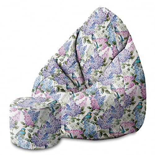 DreamRoots Bean Bag 80x80x120cm - Sitzsack mit Lehne und Hocker und Bezug - Sitzkissen Boden - Chill Bubibag - Sitzsack mit Füllung - Erwachsene mit Füllung M-Lichtblum1 von DreamRoots