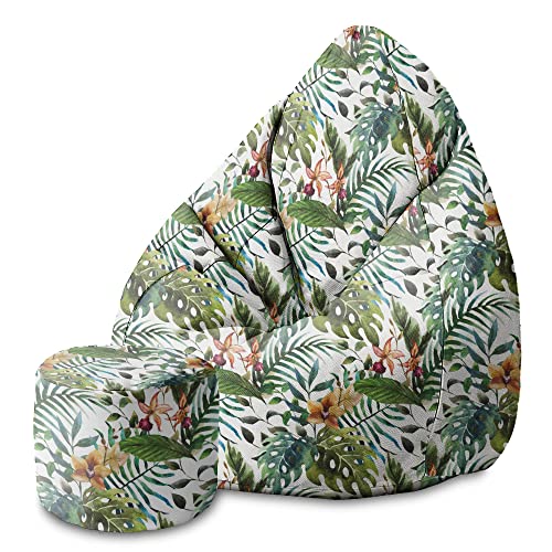 DreamRoots Bean Bag 80x80x120cm - Sitzsack mit Lehne und Hocker und Bezug - Sitzkissen Boden - Chill Sack - Bubibag Sitzsack - Sitzsack mit Füllung - Sitzsack Erwachsene mit Füllung M-Lichtblum1 von DreamRoots