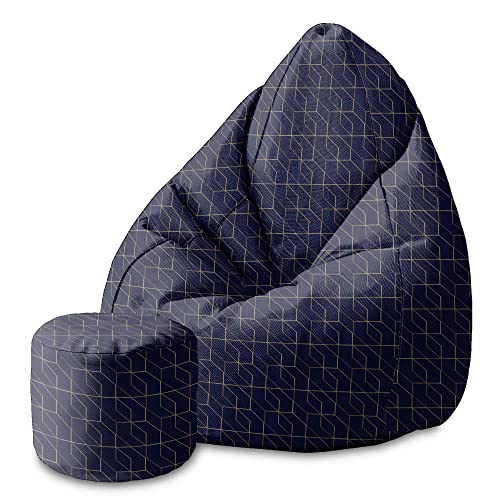 DreamRoots Bean Bag 80x80x120cm - Sitzsack mit Lehne und Hocker und Bezug - Sitzkissen Boden - Chill Sack - Bubibag Sitzsack - Sitzsack mit Füllung - Sitzsack Erwachsene mit Füllung M-Geo2 von DreamRoots