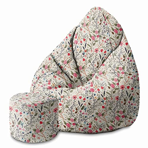 DreamRoots Bean Bag 80x80x120cm - Sitzsack mit Lehne und Hocker und Bezug - Sitzkissen Boden - Chill Sack - Bubibag Sitzsack - Sitzsack mit Füllung - Sitzsack Erwachsene mit Füllung M-Lichtblum1 von DreamRoots