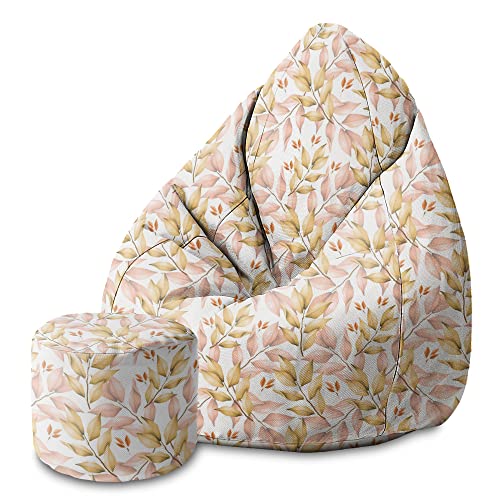 DreamRoots Bean Bag 80x80x120cm - Sitzsack mit Lehne und Hocker und Bezug - Sitzkissen Boden - Chill Sack - Bubibag Sitzsack - Sitzsack mit Füllung - Sitzsack Erwachsene mit Füllung M-Lichtblum1 von DreamRoots