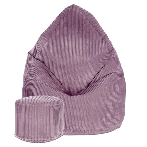 DreamRoots Bean Bag Chair 80x80x120cm - Sitzsack Cord - Bean Bag Sitzsack - Sitzsack mit Lehne und Hocker und Bezug - Sitzkissen Boden - Chill Sack - Bubibag Sitzsack - Sitzsack mit Füllung von DreamRoots