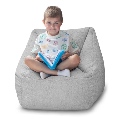 DreamRoots Kindersessel Bouclé - Sitzsack Kinder mit Griff, Seitentasche und Bezug - 315 g/m² Weicher Bouclé-Sessel für Kinderzimmer - 1-7 Jahre - Oeko-TEX - Füllung nachfüllbar - Hellgrau DreamRoots Kindersessel Bouclé - Sitzsack Kinder mit Griff, Seitentasche und Bezug - 315 g/m² Weicher Bouclé-Sessel für Kinderzimmer - 1-7 Jahre - Oeko-TEX - Füllung nachfüllbar - Hellgrau von DreamRoots