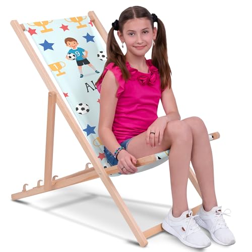 DreamRoots Liegestuhl Kinder Outdoor Personalisiert, Faltbarer Kinderliegestuhl bis 30kg, Waschbarer Bezug aus 100% Polyester, Ideal für Garten, Camping und Strand von DreamRoots