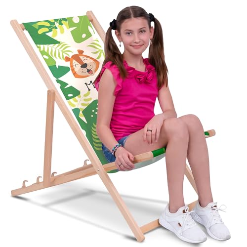DreamRoots Liegestuhl Kinder Outdoor Personalisiert, Faltbarer Kinderliegestuhl bis 30kg, Waschbarer Bezug aus 100% Polyester, Ideal für Garten, Camping und Strand von DreamRoots