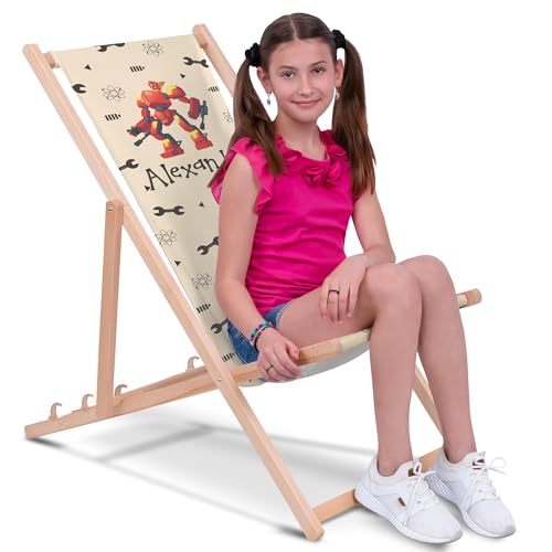 DreamRoots Liegestuhl Kinder Outdoor Personalisiert, Faltbarer Kinderliegestuhl bis 30kg, Waschbarer Bezug aus 100% Polyester, Ideal für Garten, Camping und Strand von DreamRoots