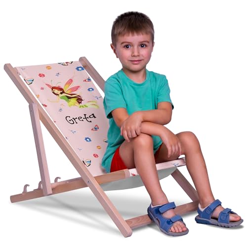 DreamRoots Liegestuhl Kinder Outdoor Personalisiert, Faltbarer Kinderliegestuhl bis 30kg, Waschbarer Bezug aus 100% Polyester, Ideal für Garten, Camping und Strand von DreamRoots