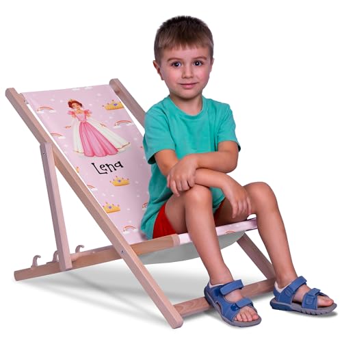 DreamRoots Liegestuhl Kinder Outdoor Personalisiert, Faltbarer Kinderliegestuhl bis 30kg, Waschbarer Bezug aus 100% Polyester, Ideal für Garten, Camping und Strand von DreamRoots