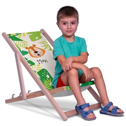 DreamRoots Liegestuhl Kinder Outdoor Personalisiert, Faltbarer Kinderliegestuhl bis 30kg, Waschbarer Bezug aus 100% Polyester, Ideal für Garten, Camping und Strand von DreamRoots