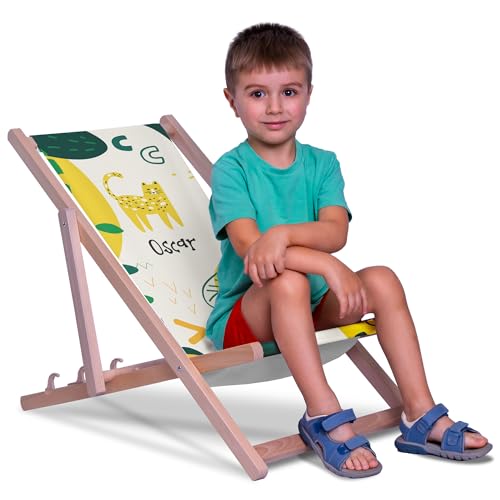 DreamRoots Liegestuhl Kinder Outdoor Personalisiert, Faltbarer Kinderliegestuhl bis 30kg, Waschbarer Bezug aus 100% Polyester, Ideal für Garten, Camping und Strand von DreamRoots