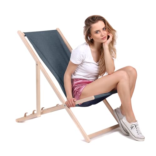 DreamRoots Liegestuhl Klappbar Holz - Klappliegestuhl mit 3-Fach Verstellbarer Rückenlehne - Strandliege Bis 130 kg Belastbar - Leinen-Optik UV-Beständiger 220g/m² Waschbarer Polyesterbezug DreamRoots Liegestuhl Klappbar Holz - Klappliegestuhl mit 3-Fach Verstellbarer Rückenlehne - Strandliege Bis 130 kg Belastbar - Leinen-Optik UV-Beständiger 220g/m² Waschbarer Polyesterbezug von DreamRoots