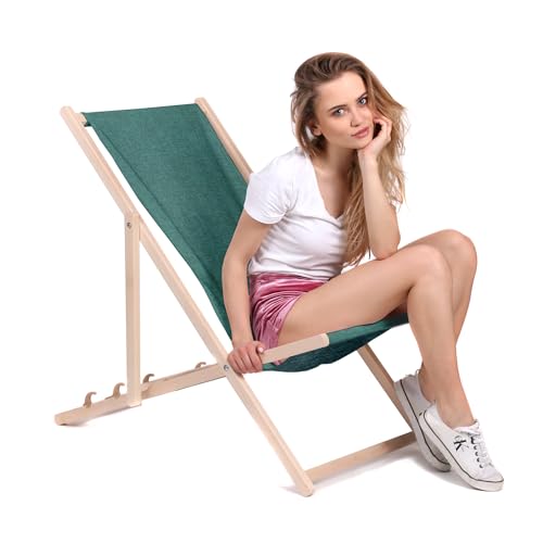 DreamRoots Liegestuhl Klappbar Holz - Klappliegestuhl mit 3-Fach Verstellbarer Rückenlehne - Strandliege Bis 130 kg Belastbar - Leinen-Optik UV-Beständiger 220g/m² Waschbarer Polyesterbezug DreamRoots Liegestuhl Klappbar Holz - Klappliegestuhl mit 3-Fach Verstellbarer Rückenlehne - Strandliege Bis 130 kg Belastbar - Leinen-Optik UV-Beständiger 220g/m² Waschbarer Polyesterbezug von DreamRoots