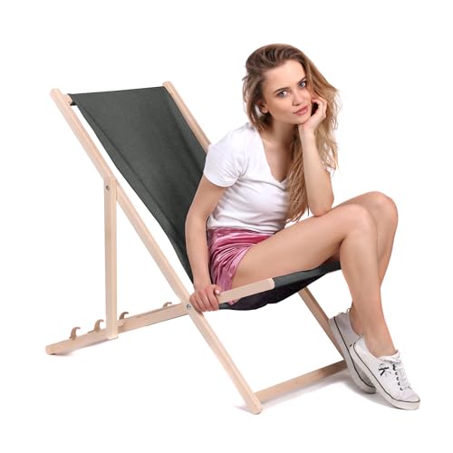 DreamRoots Liegestuhl Klappbar Holz - Klappliegestuhl mit 3-Fach Verstellbarer Rückenlehne - Strandliege Bis 130 kg Belastbar - Leinen-Optik UV-Beständiger 220g/m² Waschbarer Polyesterbezug DreamRoots Liegestuhl Klappbar Holz - Klappliegestuhl mit 3-Fach Verstellbarer Rückenlehne - Strandliege Bis 130 kg Belastbar - Leinen-Optik UV-Beständiger 220g/m² Waschbarer Polyesterbezug von DreamRoots
