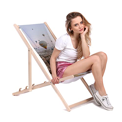 DreamRoots Liegestuhl Klappbar Holz aus Buchenholz, bis 130 kg belastbar, 3-Fach verstellbare Rückenlehne, waschbarer Polyesterbezug von DreamRoots