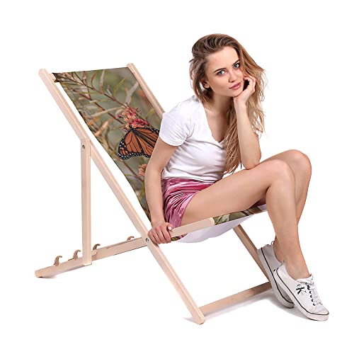 DreamRoots Liegestuhl Klappbar Holz aus Buchenholz, bis 130 kg belastbar, 3-Fach verstellbare Rückenlehne, waschbarer Polyesterbezug von DreamRoots