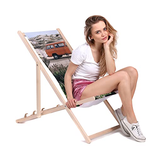 DreamRoots Liegestuhl Klappbar Holz aus Buchenholz, bis 130 kg belastbar, 3-Fach verstellbare Rückenlehne, waschbarer Polyesterbezug von DreamRoots