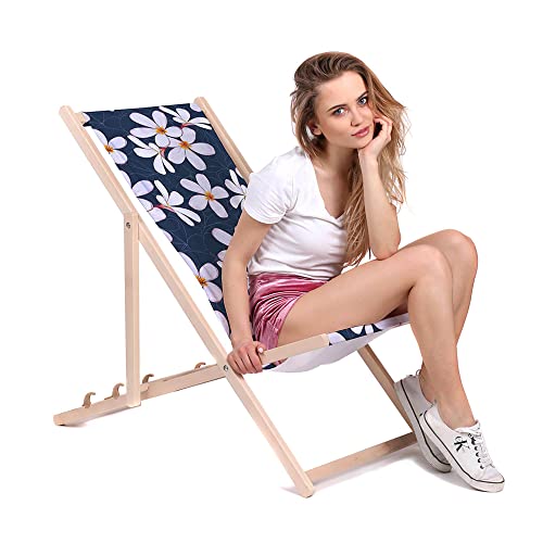 DreamRoots Liegestuhl Klappbar Holz aus Buchenholz, bis 130 kg belastbar, 3-Fach verstellbare Rückenlehne, waschbarer Polyesterbezug von DreamRoots