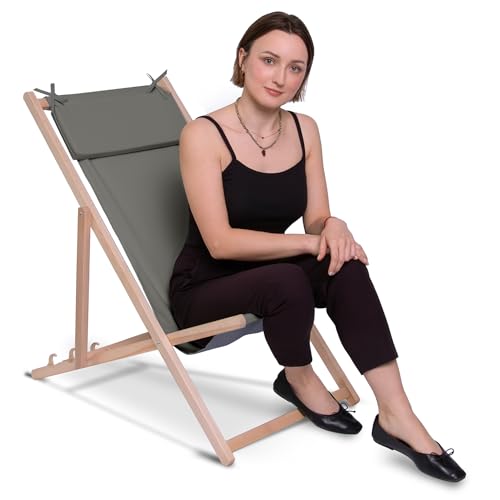 DreamRoots Liegestuhl Klappbar Holz mit Kopfstütze - Klappliegestuhl mit 3-Fach Verstellbarer Rückenlehne - Strandliege Bis 130 kg Belastbar - 220 g/m² Waschbarer Polyesterbezug - Grey DreamRoots Liegestuhl Klappbar Holz mit Kopfstütze - Klappliegestuhl mit 3-Fach Verstellbarer Rückenlehne - Strandliege Bis 130 kg Belastbar - 220 g/m² Waschbarer Polyesterbezug - Grey von DreamRoots