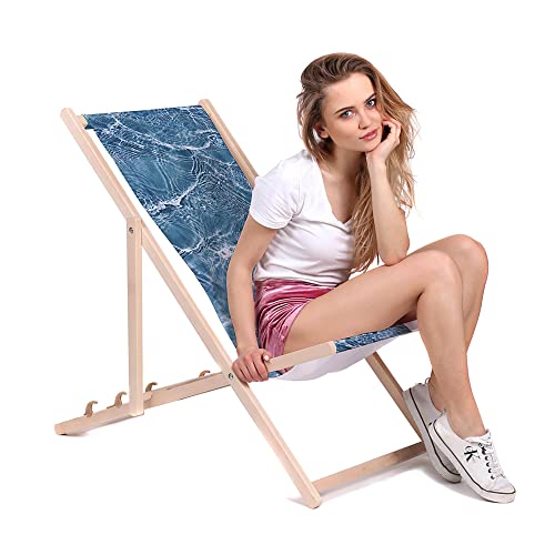 DreamRoots Liegestuhl Klappbar Holz aus Buchenholz, bis 130 kg belastbar, 3-Fach verstellbare Rückenlehne, waschbarer Polyesterbezug von DreamRoots