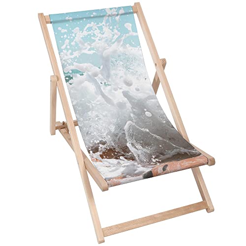 DreamRoots Liegestuhl klappbar Holz, Buchenholz bis zu 130 kg, Sonnenliege klappbar mit 3-stufiger Neigungsregulierung der Rückenlehne, Strandstuhl Holz mit waschbare 100% Polyester, Liegestuhl Holz von DreamRoots