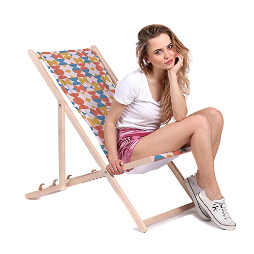 DreamRoots Liegestuhl klappbar Holz, Buchenholz bis zu 130 kg, Sonnenliege klappbar mit 3-stufiger Neigungsregulierung der Rückenlehne, Strandstuhl Holz mit waschbare 100% Polyester, Liegestuhl Holz von DreamRoots