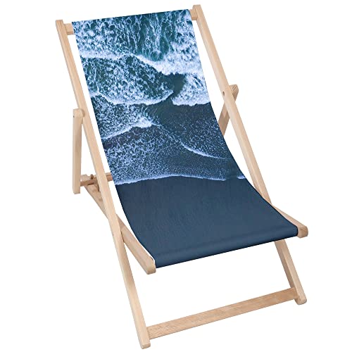 DreamRoots Liegestuhl klappbar Holz, Buchenholz bis zu 130 kg, Sonnenliege klappbar mit 3-stufiger Neigungsregulierung der Rückenlehne, Strandstuhl Holz mit waschbare 100% Polyester, Liegestuhl Holz von DreamRoots