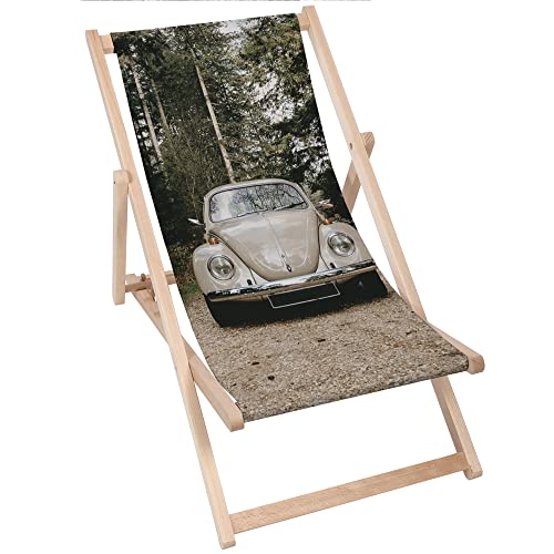 DreamRoots Liegestuhl Klappbar Holz aus Buchenholz, bis 130 kg belastbar, 3-Fach verstellbare Rückenlehne, waschbarer Polyesterbezug von DreamRoots