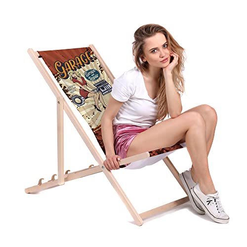 DreamRoots Liegestuhl Klappbar Holz aus Buchenholz, bis 130 kg belastbar, 3-Fach verstellbare Rückenlehne, waschbarer Polyesterbezug von DreamRoots