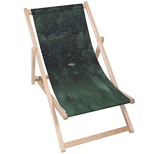 DreamRoots Liegestuhl klappbar Holz, Buchenholz bis zu 130 kg, Sonnenliege klappbar mit 3-stufiger Neigungsregulierung der Rückenlehne, Strandstuhl Holz mit waschbare 100% Polyester, Liegestuhl Holz von DreamRoots